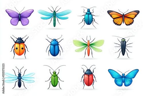 Colorful Insects and Butterflies Collection - A vibrant collection of twelve diverse insects and butterflies