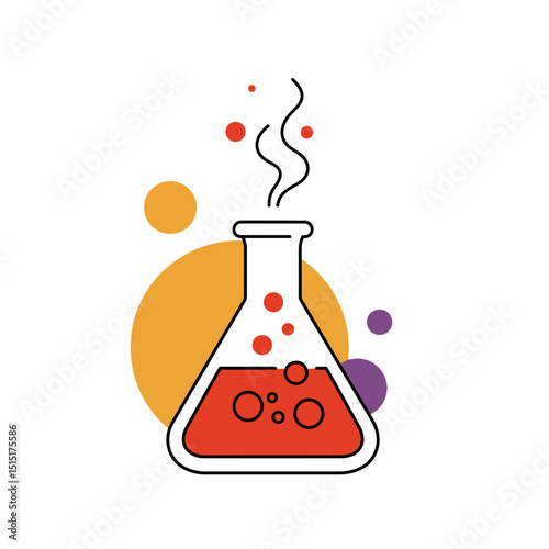 Bubbling test tube illustration with vapor, Halloween chemistry theme