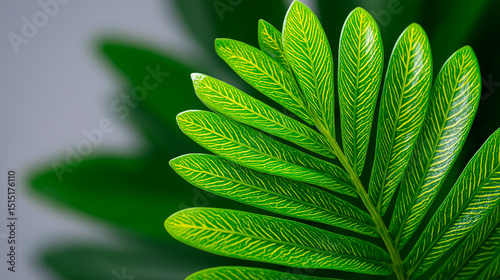 Zamia furfuracea Leaf Close-up:Detailed close-up of a Zamia furfuracea leaf, showcasing its vibrant green color, unique texture, and intricate venation. photo