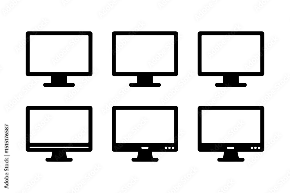 Computer monitor display screen vector icon set