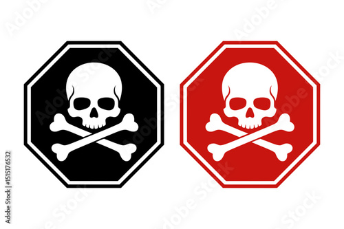 Skull and crossbones danger warning sign vector art