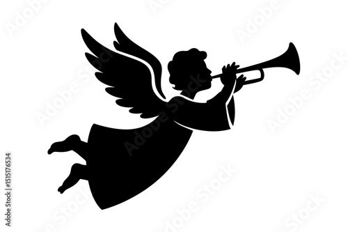 Angel silhouette playing trumpet christmas design