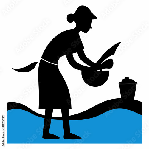 Silhouette vector illustration of a washerman washing clothes photo