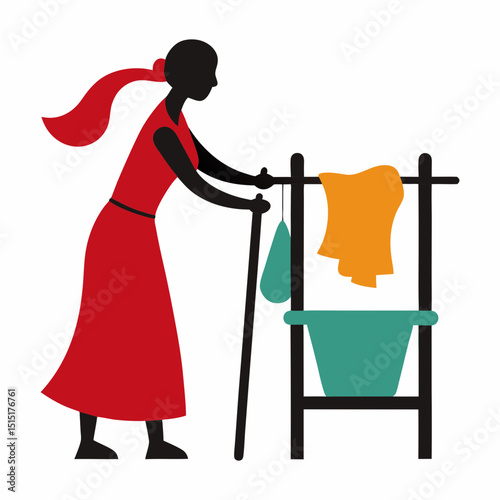 Silhouette vector illustration of a washerman washing clothes photo