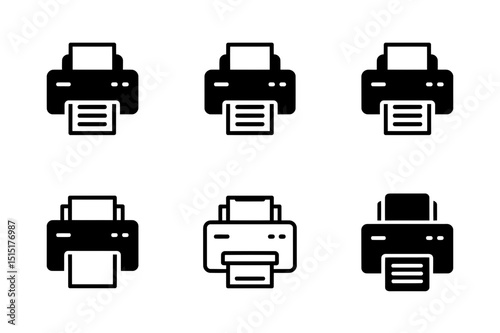 Printer vector icon set for printing and documents