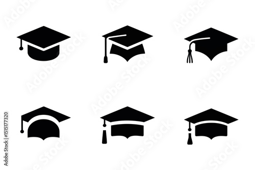 Graduation mortarboard cap vector icon collection