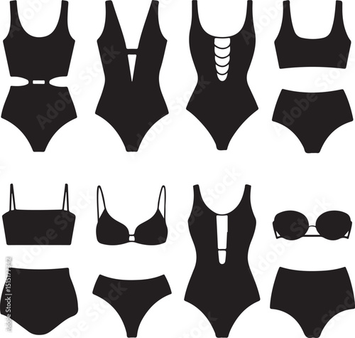 Set of vector silhouettes of female underwear Isolated on a white background for your design