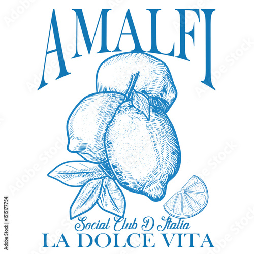Summer. Italy. Amalfi. Vector illustration of Mediterranean italian lemon. lemon poster.La Dolce Vita theme, vector illustration.