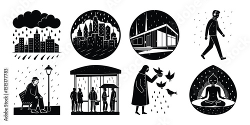 silhouette  rain 