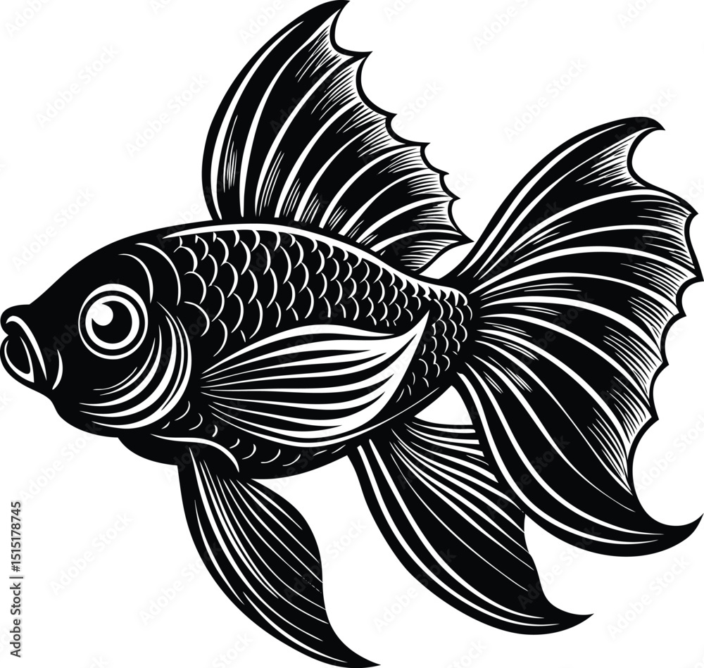 Fototapeta premium Cute Goldfish silhouette vector illustration