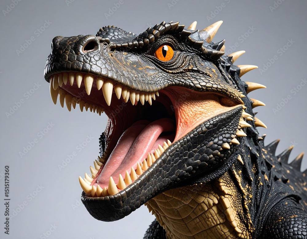 Obraz premium Close-up of a roaring dragon-like dinosaur head