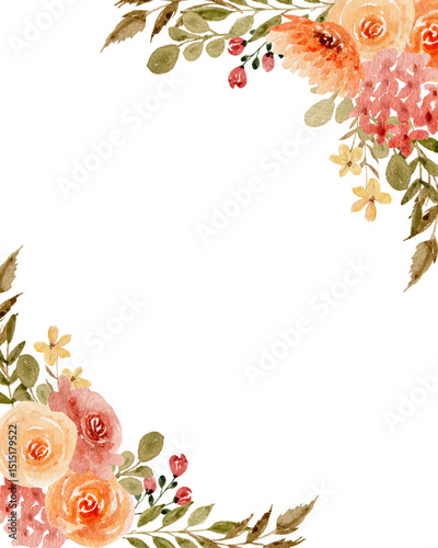 Fototapeta Naklejka Na Ścianę i Meble -  frame with roses PNG transparent background watercolor illustration 