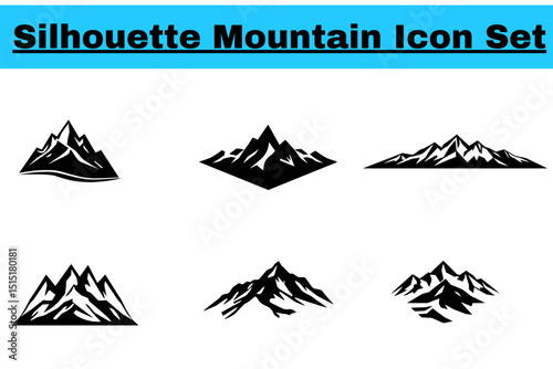 Black Silhouette Mountain Peak Icons Set Graphic Design Elements Nature Landscape Illustrations Vector Art  High Resolution Images for Print and Web Projects Professional Design Assets peaks white    