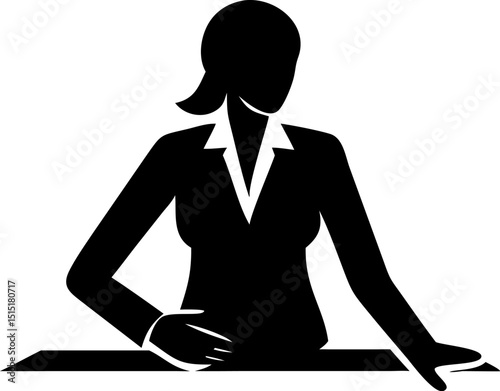 Seated Business Woman Silhouette in Meeting Pose – Boardroom Vector Illustration