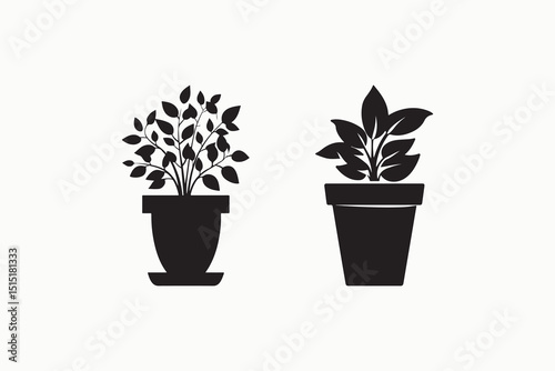 Black plant pot silhouette vector icon for product labels and templates and art prints