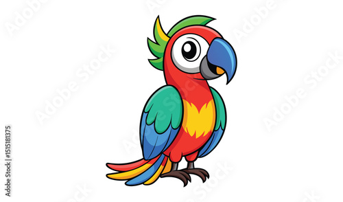 Colorful cartoon parrot isolated on white background illustration