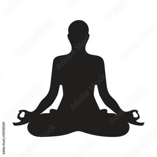 Black vector silhouette of a man in a relaxing yoga lotus pose, perfect for health, meditation, and spiritual peace