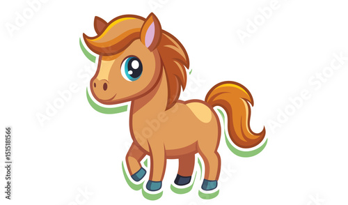 Cute cartoon pony isolated on white background