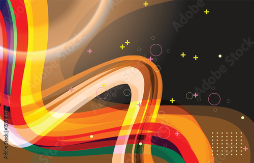 Dynamic abstract background with wavy lines and circular shapes in earthy tones