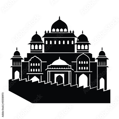 Vector Silhouette of Rajasthan Forts with Iconic Architecture