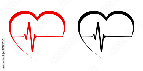 Heart pulse, cardiogram, red and black - vector