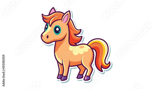 Cute cartoon pony isolated on white background