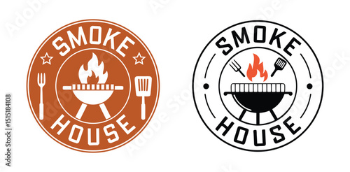 Smoke House BBQ Grill Logo Design for Restaurant and Food Branding