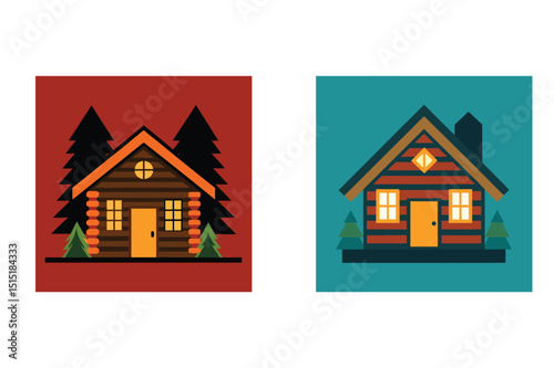 Cozy cabin illustrations forest homes winter getaway