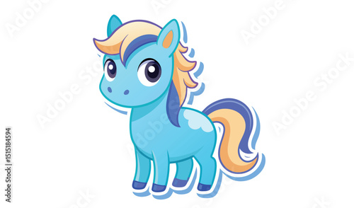 Cute blue pony cartoon isolated on white background
