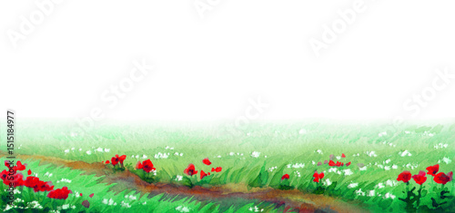 Watercolor painting. Path in the field