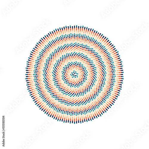 Retro colored dots in circular shape. Abstract geometric design. Colorful dotted phyllotaxis arranged swirl pattern