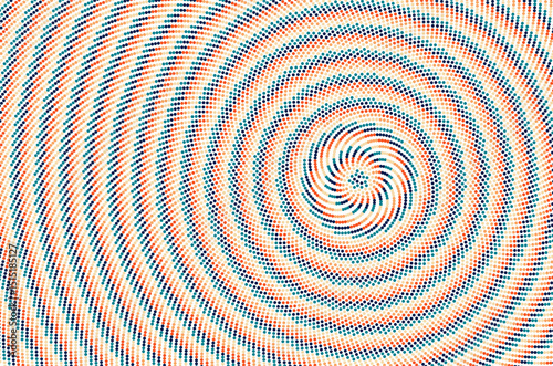 Retro colored dots in circular shape. Abstract geometric design. Colorful dotted phyllotaxis arranged swirl pattern