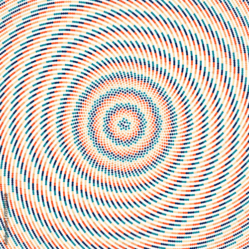 Retro colored dots in circular shape. Abstract geometric design. Colorful dotted phyllotaxis arranged swirl pattern