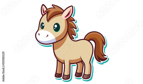 Cute cartoon pony isolated on white background