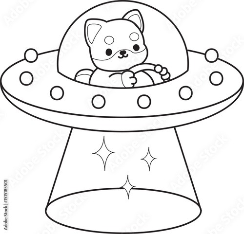 Coloring page of Fluffy Shiba Inu. Outline of Happy doggy illustrations.
