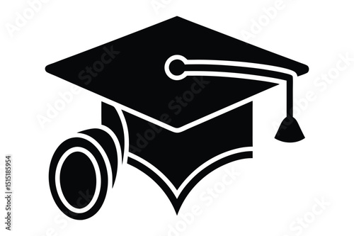 graduation hat and diploma silhouette vector for banner use