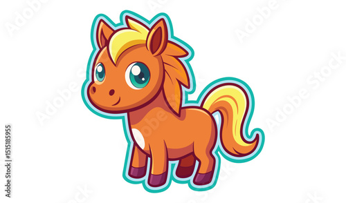 Cute cartoon pony isolated on white background
