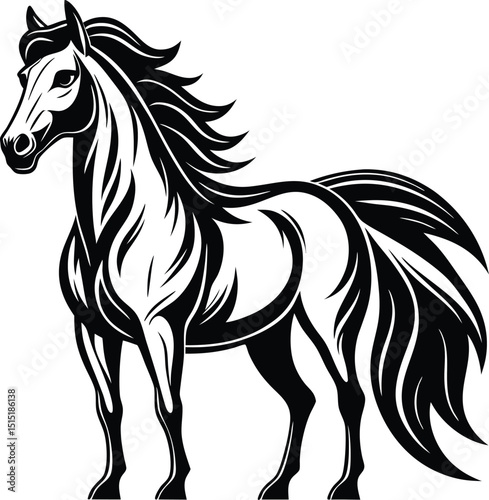 Black & White Horse  Silhouette - Graphic Stylized Illustration