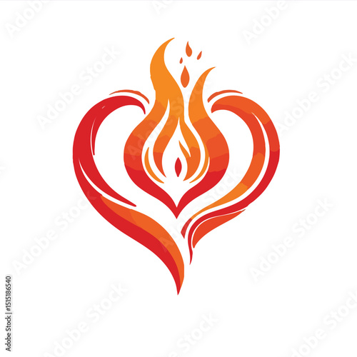 a heart icon with stylized flame rising from it, symbolizing sacred or divine love