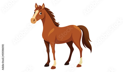Brown horse standing isolated on white background