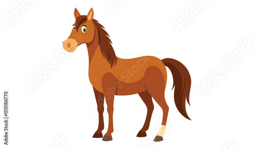 Brown cartoon horse isolated on white background, vector illustration