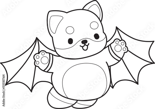 Coloring page of Fluffy Shiba Inu. Outline of Happy doggy illustrations.

