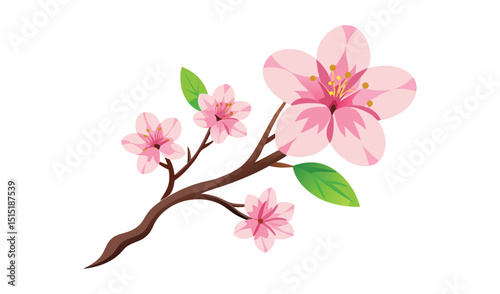 Cherry blossom branch isolated on white background illustration