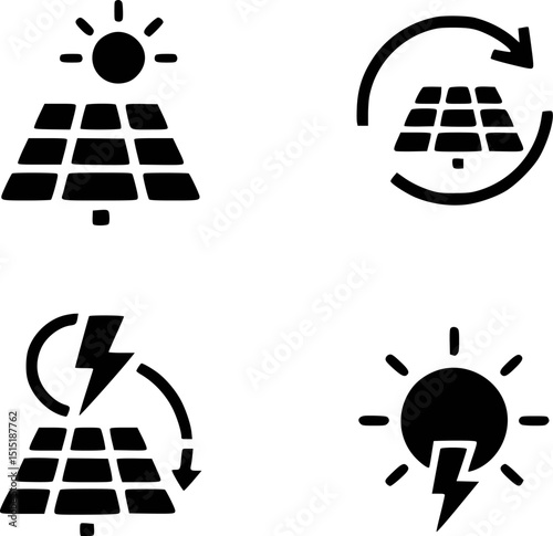 Solar energy panel icons set in simple design