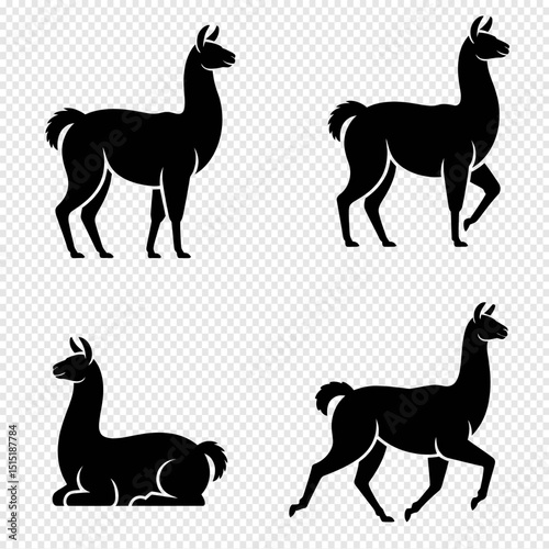 Llama Silhouettes Elegant Black and White Vector Illustrations of Llamas in Various Poses