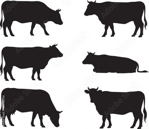 Diverse Cow Silhouettes Vector Art Farm Animal Outlines