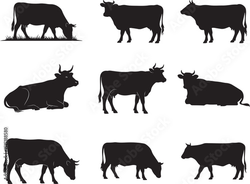 Diverse Cow Silhouettes Vector Art Farm Animal Outlines