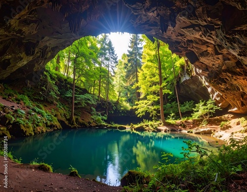 Cave opening onto a serene lake