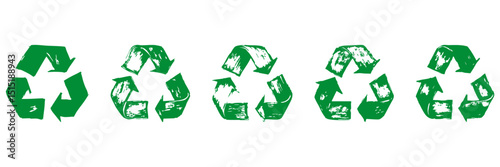 Green Recycling Symbols Silhouette Set. Environmental Conservation And Sustainability Icons Isolated Vector Illustration Collection