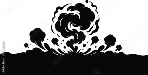 Black and White Comic Style Blast Silhouette Vector Illustration.